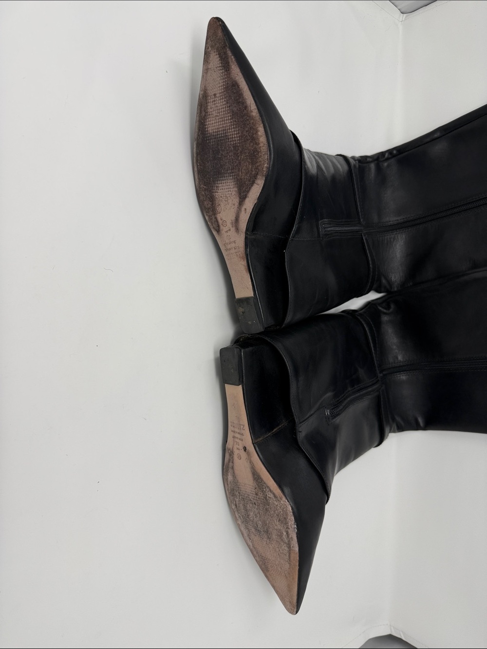SCHUTZ Black Pointed-Toe Knee Boots with Buckle - Picture 8 of 9